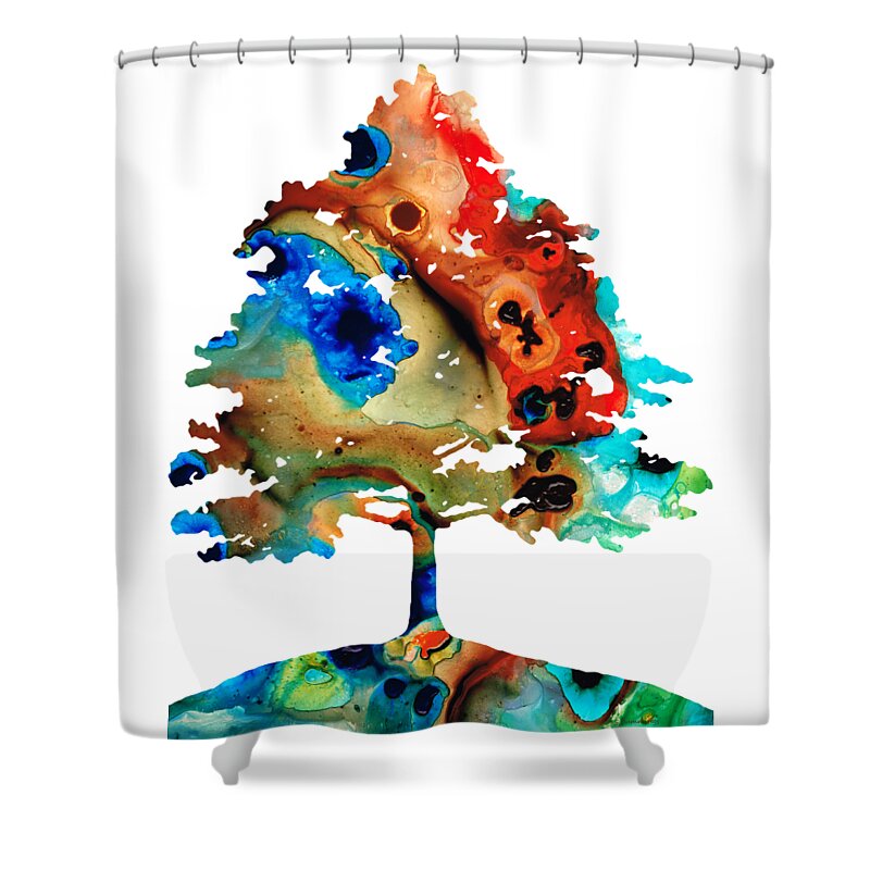 Tree Shower Curtain featuring the painting All Seasons Tree 3 - Colorful Landscape Print by Sharon Cummings