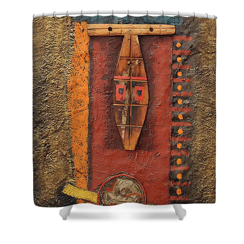 African Art Shower Curtain featuring the painting All Systems Go by Michael Nene