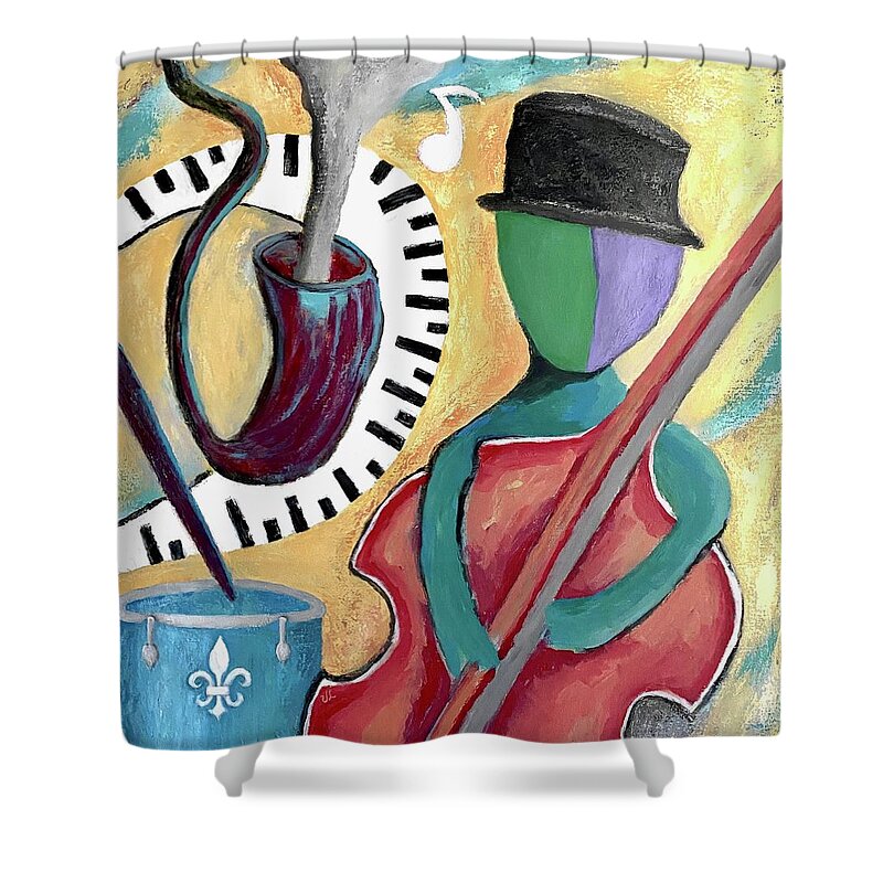 Jazz Shower Curtain featuring the painting All That Jazz by Victoria Lakes