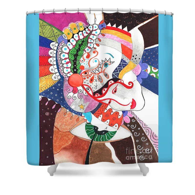 All Together By Helena Tiainen Shower Curtain featuring the mixed media All Together by Helena Tiainen