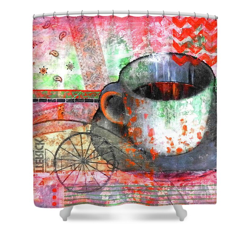 Coffee Shower Curtain featuring the painting All Wound-Up by Carol McIntyre