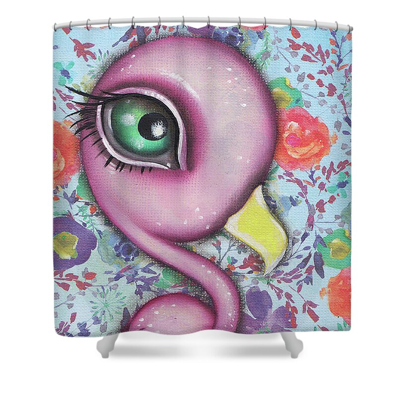 Flamingo Shower Curtain featuring the painting Allana by Abril Andrade