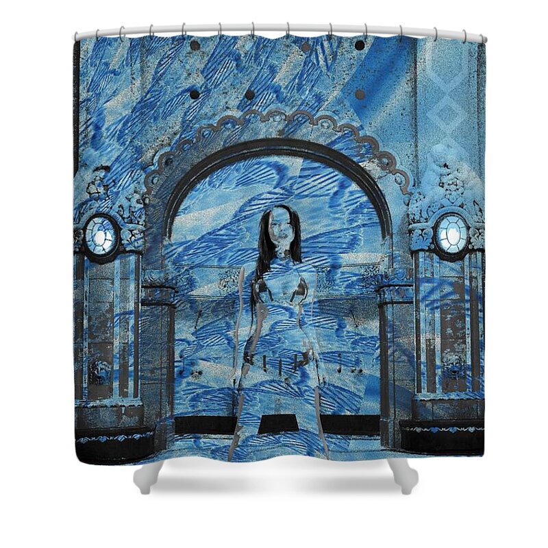 Fractal Shower Curtain featuring the mixed media Alloy Gate Genetic by Stephane Poirier