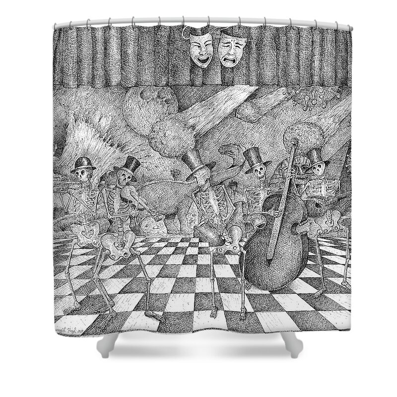Day Of Dead Style Art Shower Curtain featuring the drawing All's Well That Ends Well by Gerry High