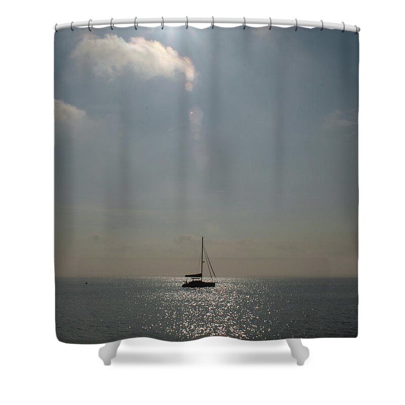 Narragansett Bay Shower Curtain featuring the photograph Alone on the Bay by Jim Feldman
