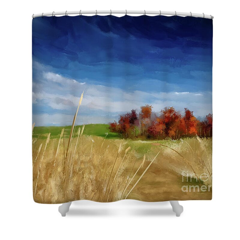 Farm Shower Curtain featuring the digital art Along A Country Lane by Lois Bryan