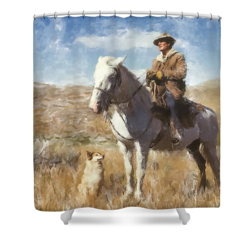  Shower Curtain featuring the painting Along for the Ride by Gary Arnold