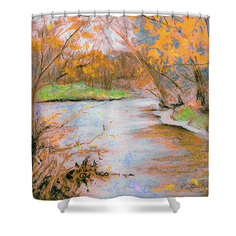 Cuyahoga Valley Shower Curtain featuring the painting Along the Canal by Lee Beuther