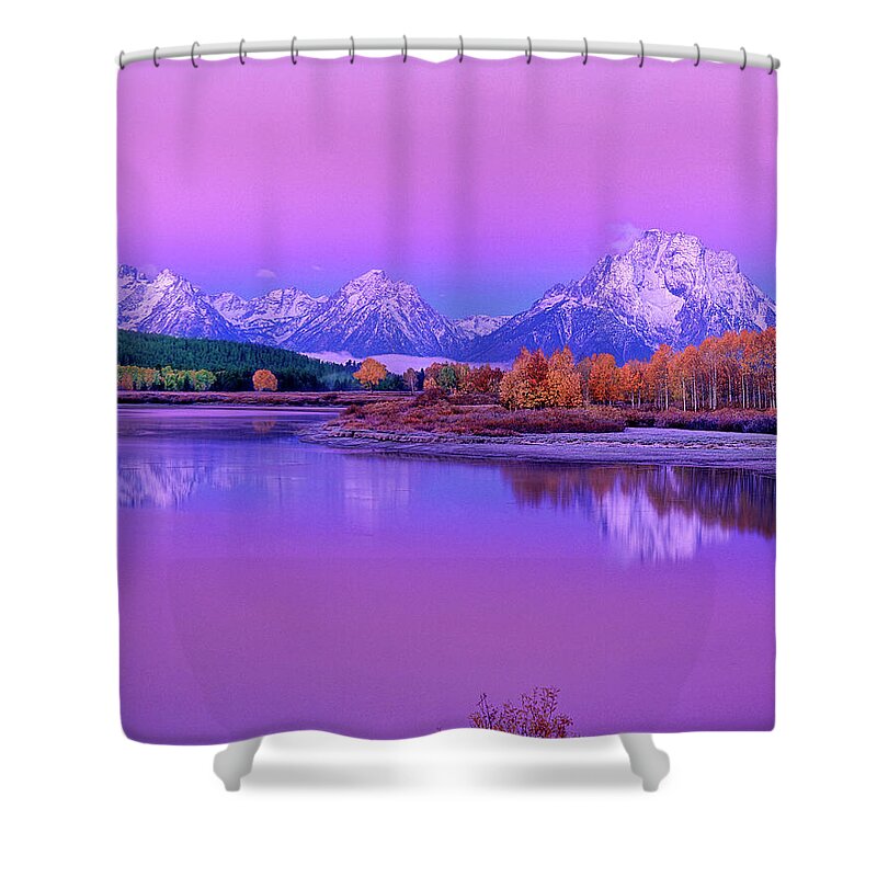 Dave Welling Shower Curtain featuring the photograph Alpenglow Oxbow Bend Grand Tetons National Park Wyoming by Dave Welling