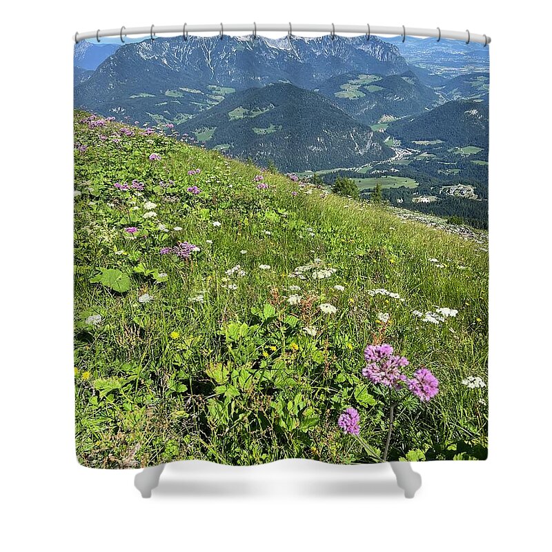 Alpine Landscape Shower Curtain featuring the photograph Alpine Blooms by Nancy Merkle