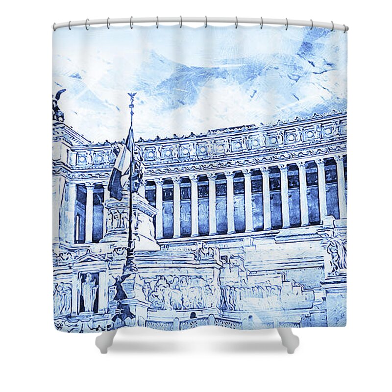 Altare Della Patria Shower Curtain featuring the drawing Altar of the Fatherland, Rome - 06 by AM FineArtPrints