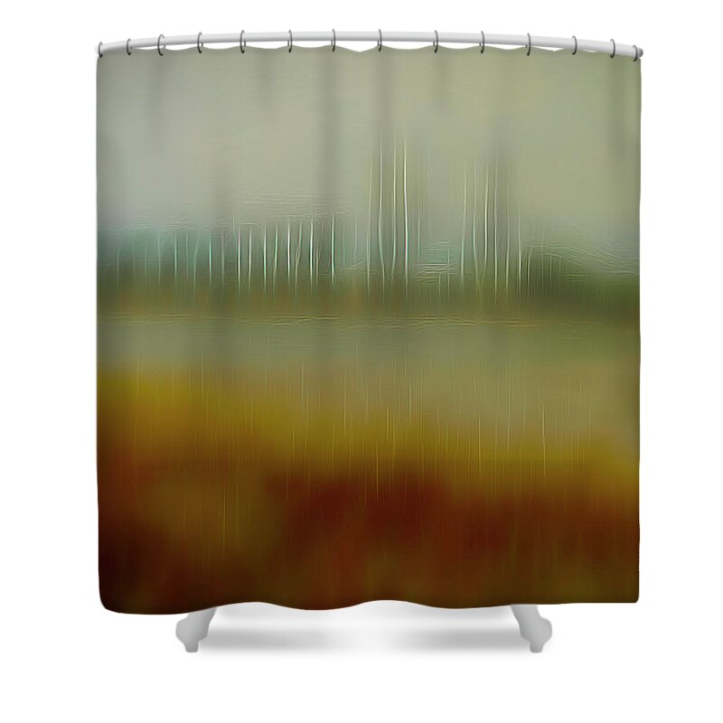 Bridges Shower Curtain featuring the mixed media Altered Reality 28A - Sidney Lanier Bridge Abstract Art by DB Hayes