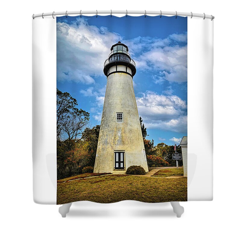 Clouds Shower Curtain featuring the photograph Amelia Island Lighthouse in the Clouds in Autumn by Debra and Dave Vanderlaan