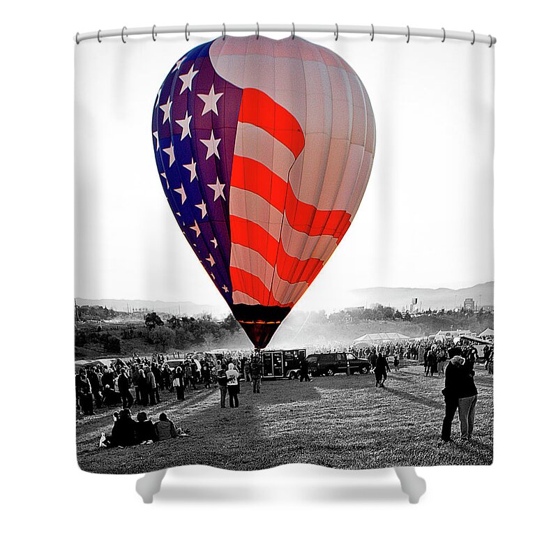 United States Of America Hot Air Balloon Flag Shower Curtain featuring the photograph America by Neil Pankler