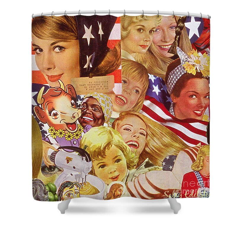 Collage Shower Curtain featuring the mixed media American Beauty by Sally Edelstein