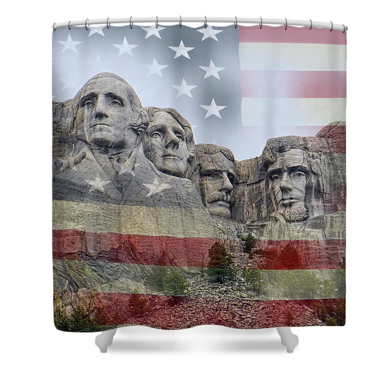 Patriotism Shower Curtain featuring the digital art American History - Mount Rushmore National Memorial by Lucinda Walter