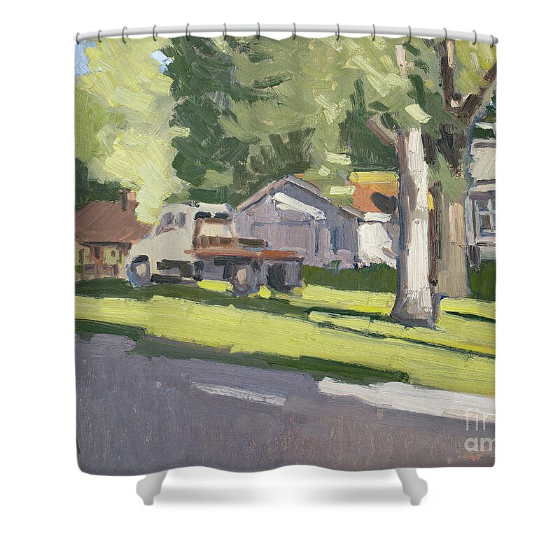 Americana Shower Curtain featuring the painting Americana - Des Moines, Iowa by Paul Strahm