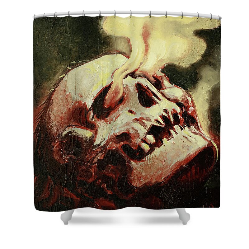 Skull Shower Curtain featuring the painting Smoking Skull by Sv Bell