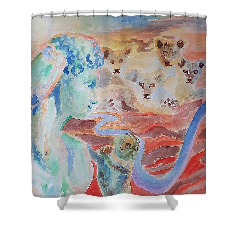 Classical Greek Sculpture Shower Curtain featuring the painting Amore and Psyche by Enrico Garff