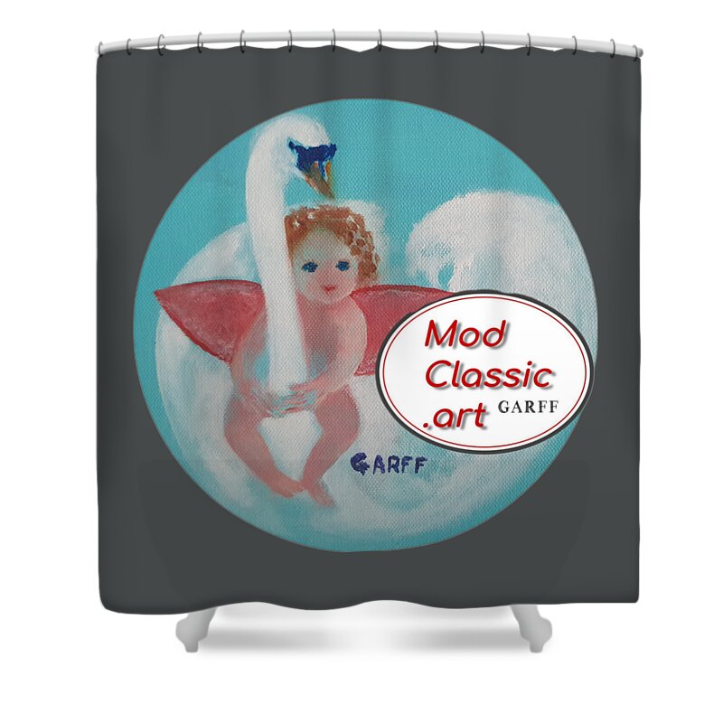 Cupid Shower Curtain featuring the painting Amorino with Swan ModClassic Art Style by Enrico Garff