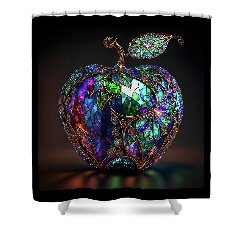 Apples Shower Curtain featuring the digital art An Apple a Day - Stained Glass by Peggy Collins