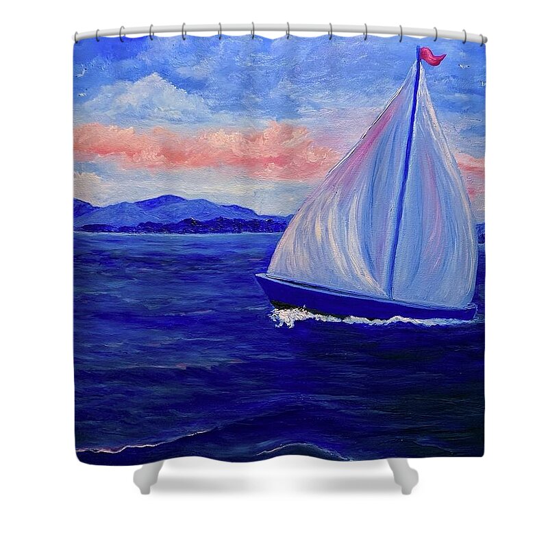  Shower Curtain featuring the painting An Evening on the Lake by Peggy Miller