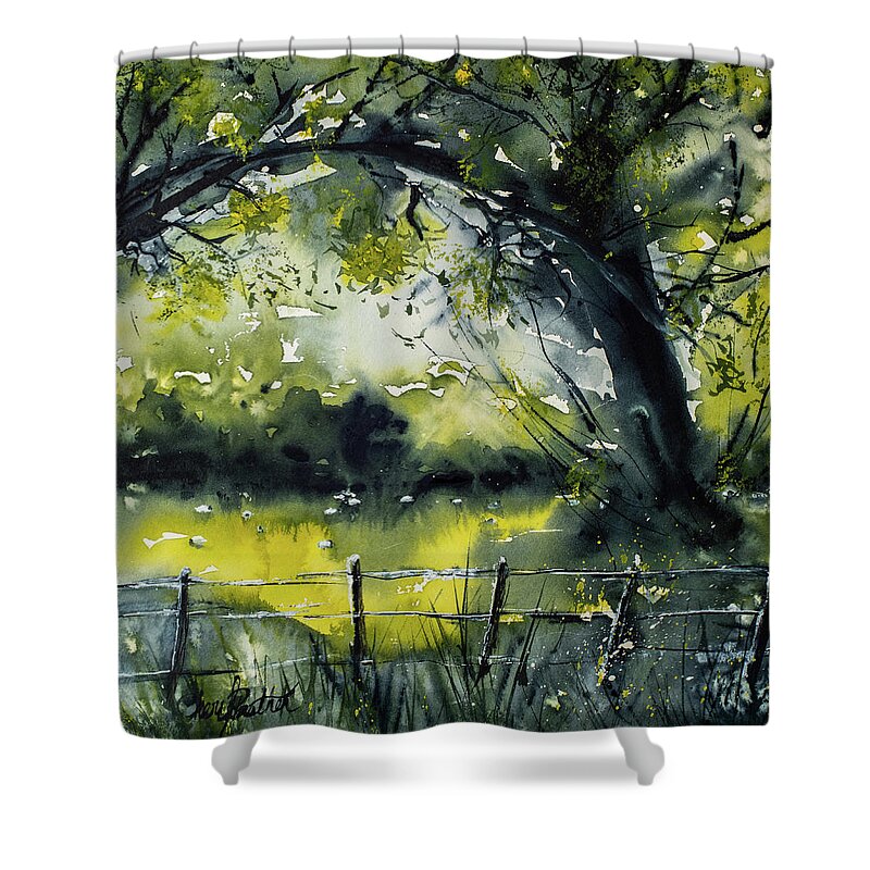Landscape Shower Curtain featuring the painting An Irish Meadow by Cheryl Prather