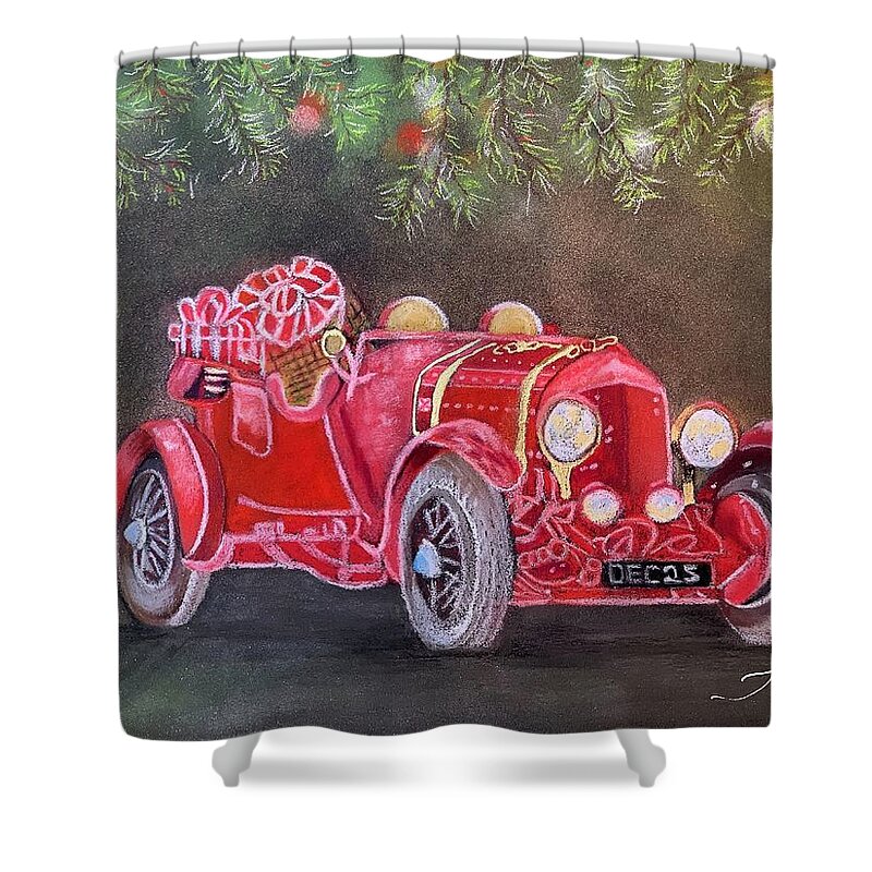 Christmas Shower Curtain featuring the pastel An Old Fashioned Christmas by Juliette Becker