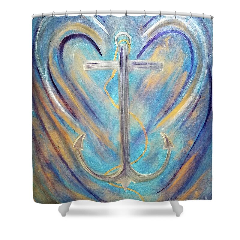Anchor Shower Curtain featuring the painting Anchor of Sky and Sea by Artist Linda Marie