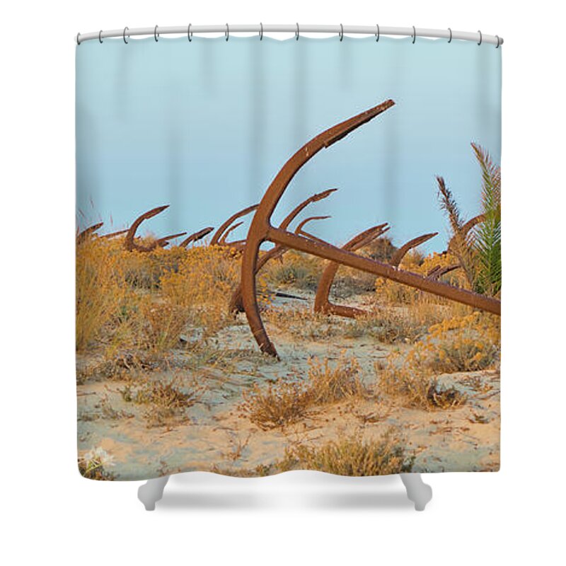 Tavira Shower Curtain featuring the photograph Anchors in Barril Beach by Angelo DeVal