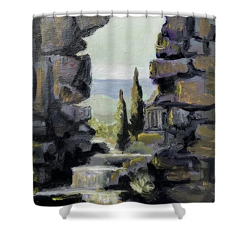 Landscape Shower Curtain featuring the painting Ancient Greece by Yvonne Ayoub