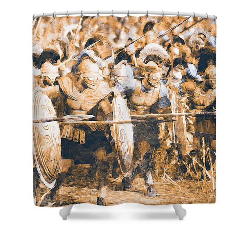 Greek Warrior Shower Curtain featuring the painting Ancient Greek Hoplite - 08 by AM FineArtPrints
