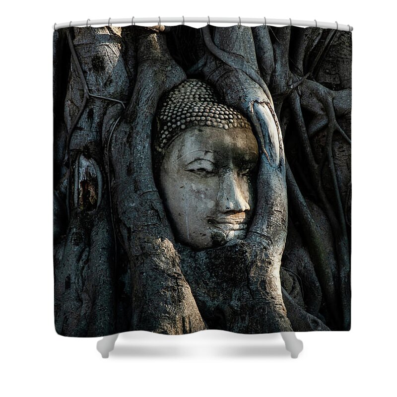 Buddha Shower Curtain featuring the photograph The Fallen Kingdom - Buddha Statue, Wat Mahathat, Thailand by Earth And Spirit
