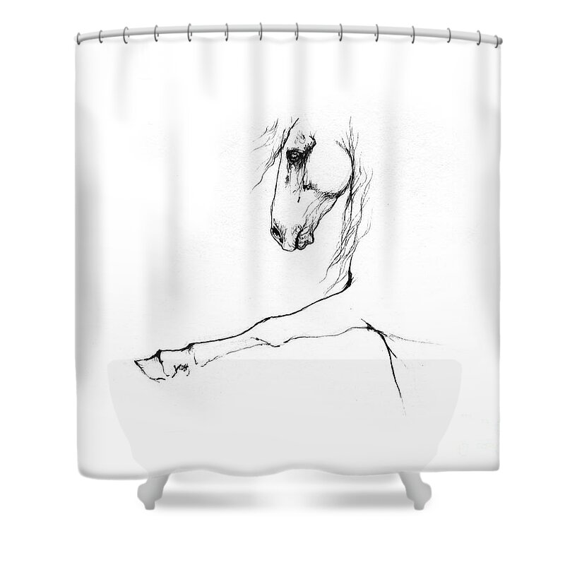 Horse Shower Curtain featuring the drawing Andalusian horse portrait 2014 05 16 c by Ang El