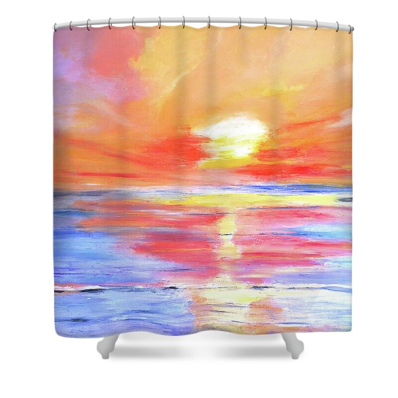 Sunset Shower Curtain featuring the painting Anegada Sunset by Carlin Blahnik CarlinArtWatercolor
