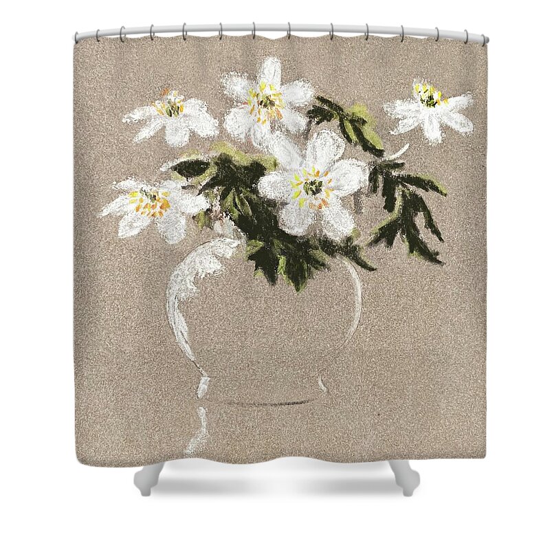 Flower Shower Curtain featuring the pastel Anemone Pastel by Masha Batkova