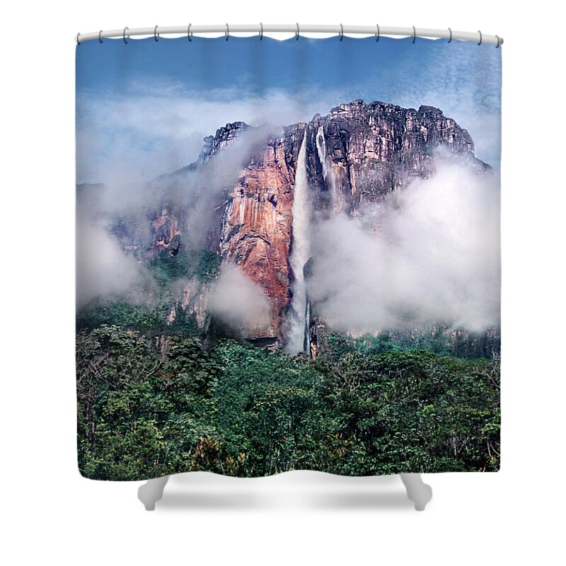 Dave Welling Shower Curtain featuring the photograph Angel Falls In Mist Canaima National Park Venezuela by Dave Welling