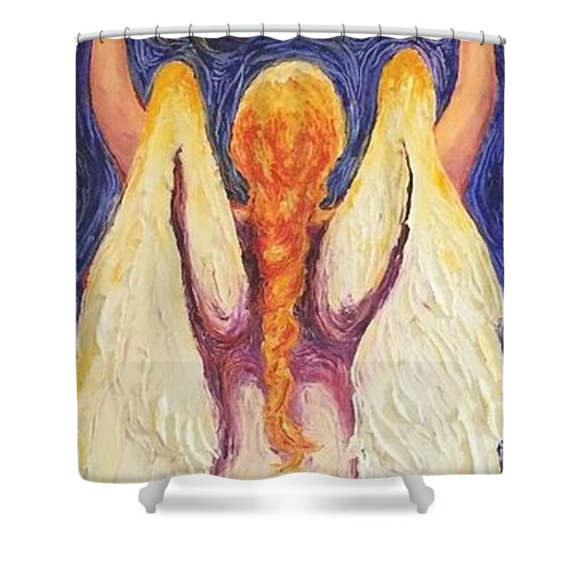 Paris Wyatt Llanso Shower Curtain featuring the painting Angel by Paris Wyatt Llanso