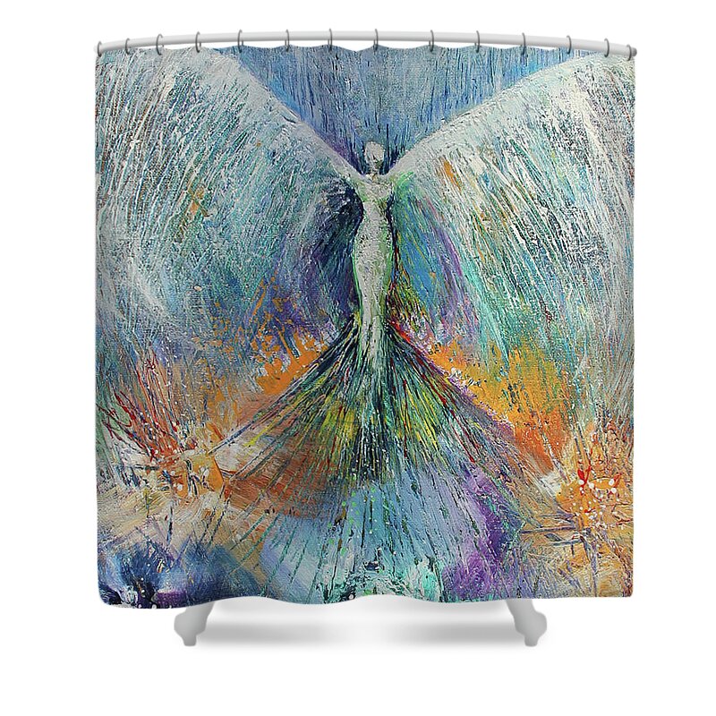 Blue Shower Curtain featuring the painting Angel by Themayart