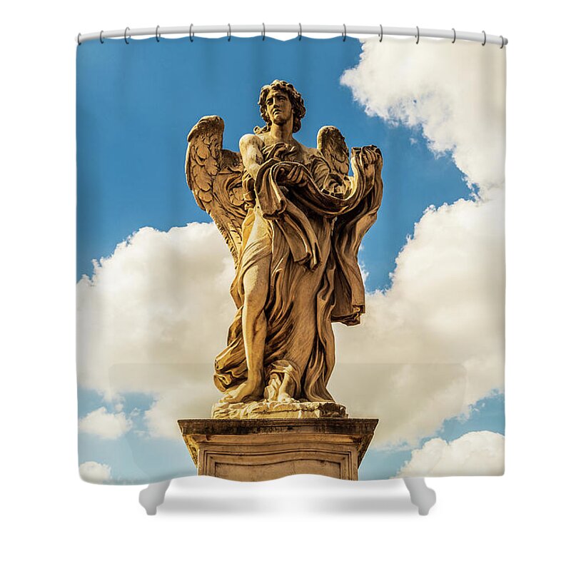 Ponte Sant'angelo Shower Curtain featuring the photograph Angel with the Garment and Dice by Fabiano Di Paolo