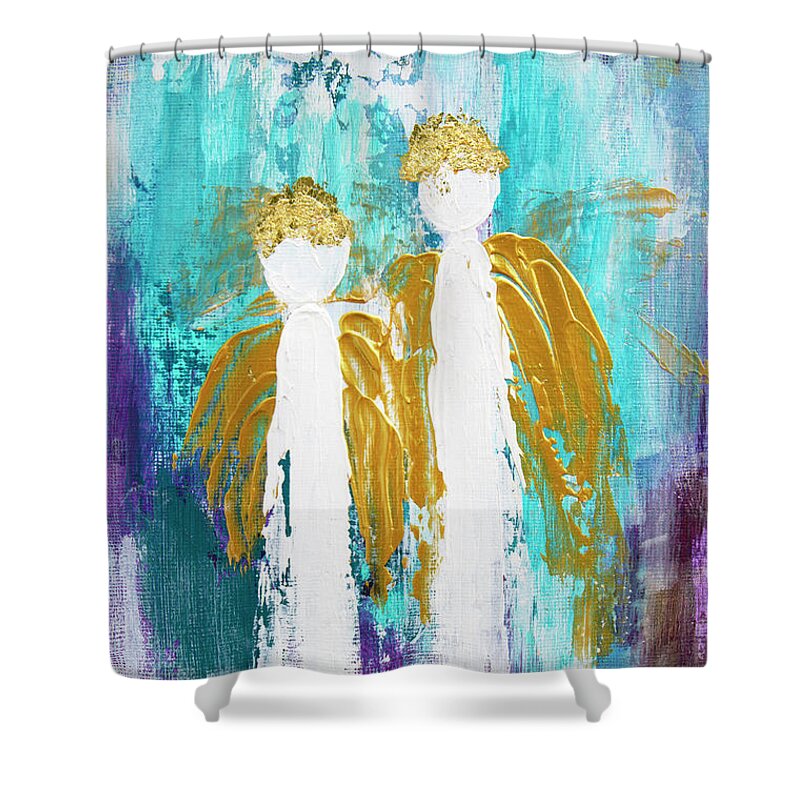 Acrylic Shower Curtain featuring the painting Angelic Friendship by Linh Nguyen-Ng