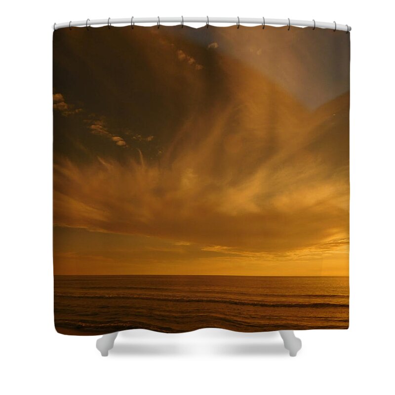 Beach Shower Curtain featuring the photograph Angelic Sunset by Karen Stansberry