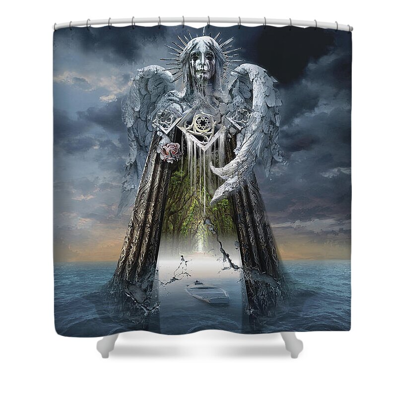 Archangel Shower Curtain featuring the digital art Angels and Demons Spirit of Repentance and Hope by George Grie