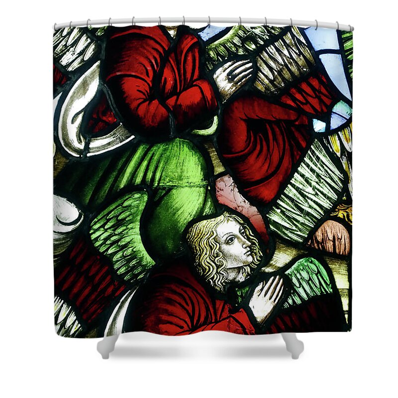 Angel Shower Curtain featuring the glass art Angels praying, 16th century by Italian School