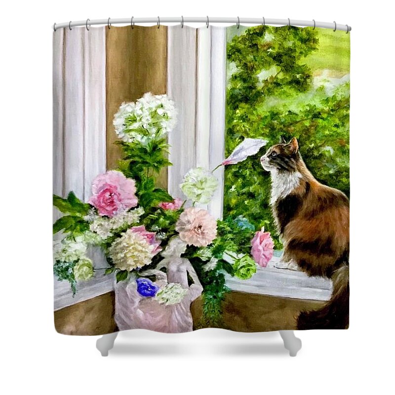 Calico Cat Shower Curtain featuring the painting Anika by Dr Pat Gehr
