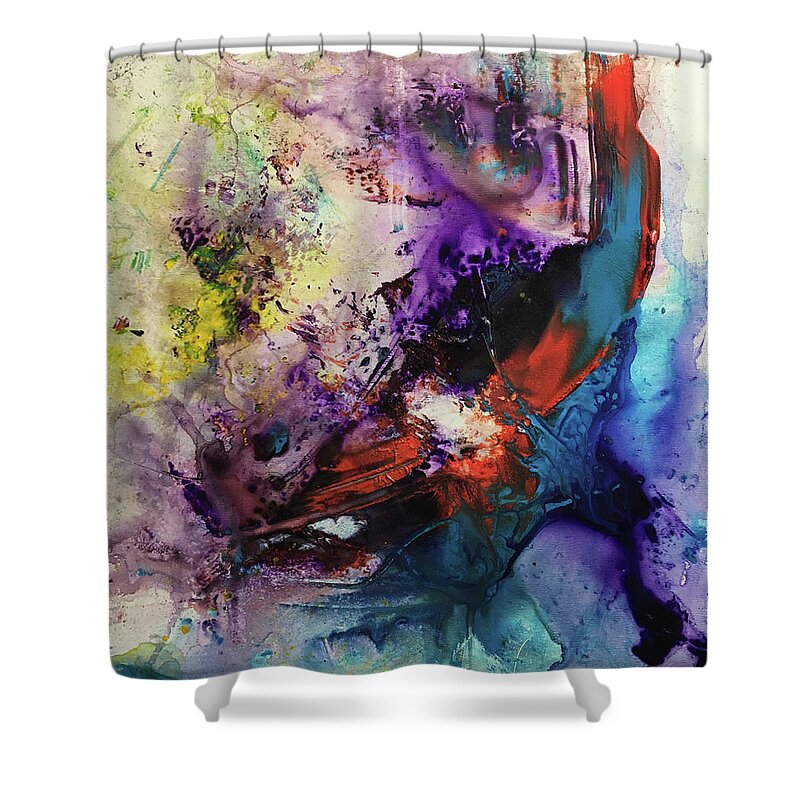 Abstract Art Shower Curtain featuring the painting Animus Enthralled by Rodney Frederickson