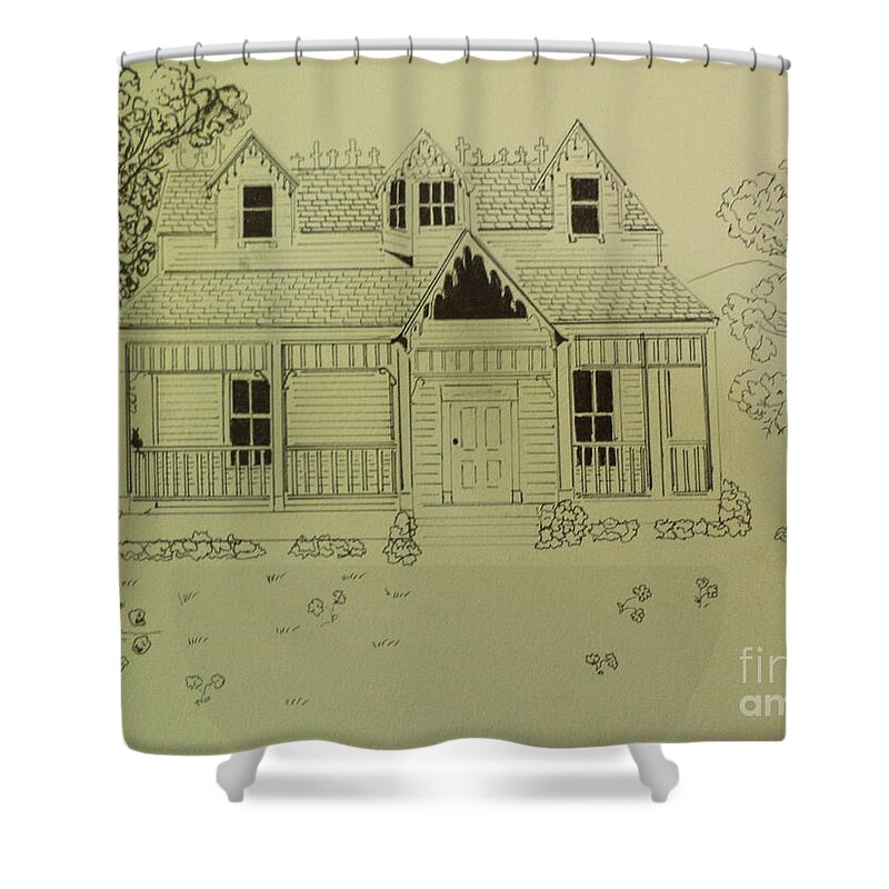  Shower Curtain featuring the drawing Annabell Movie Ink Drawing by Donald Northup