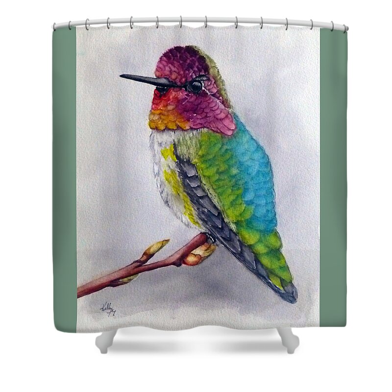 Hummingbird Shower Curtain featuring the painting Anna's Hummingbird by Kelly Mills
