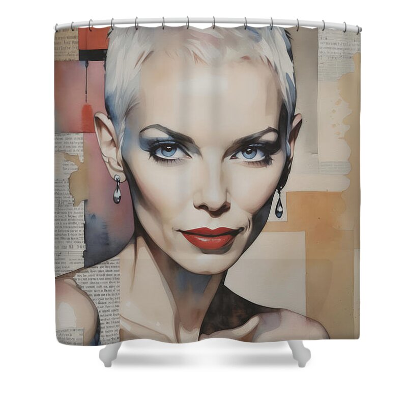 Lennox Shower Curtain featuring the painting Annie Lennox No.4 by My Head Cinema