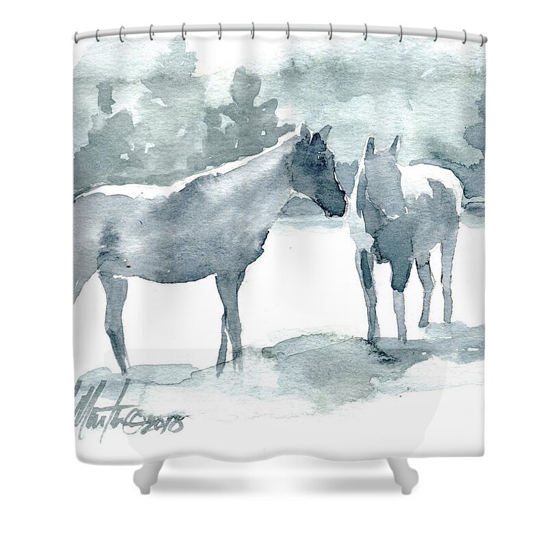 Horses Shower Curtain featuring the painting Another Blue Moon by Linda L Martin